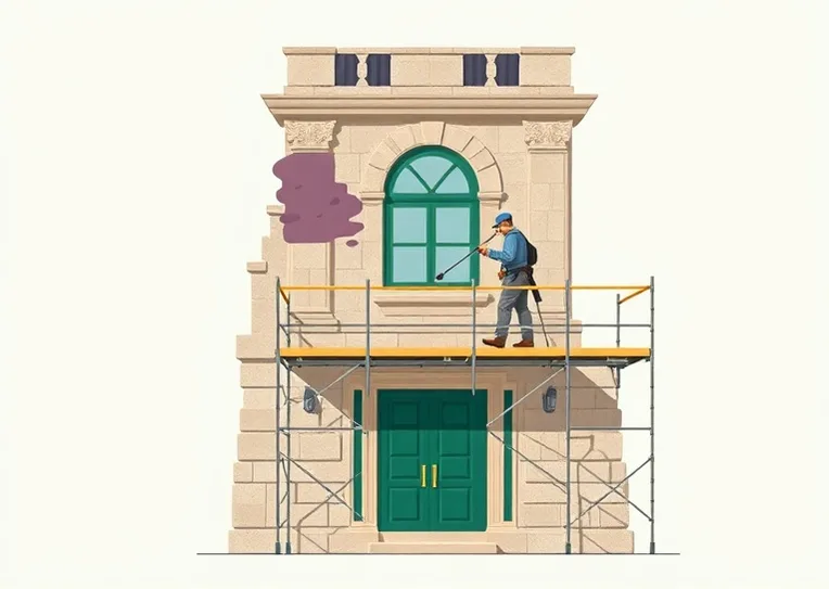 Ravalement de façade en pierre, nettoyage et application d'enduit